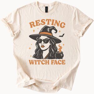 Resting Witch Face Halloween T Shirt Witch Hat Cauldron Funny Graphic Tee